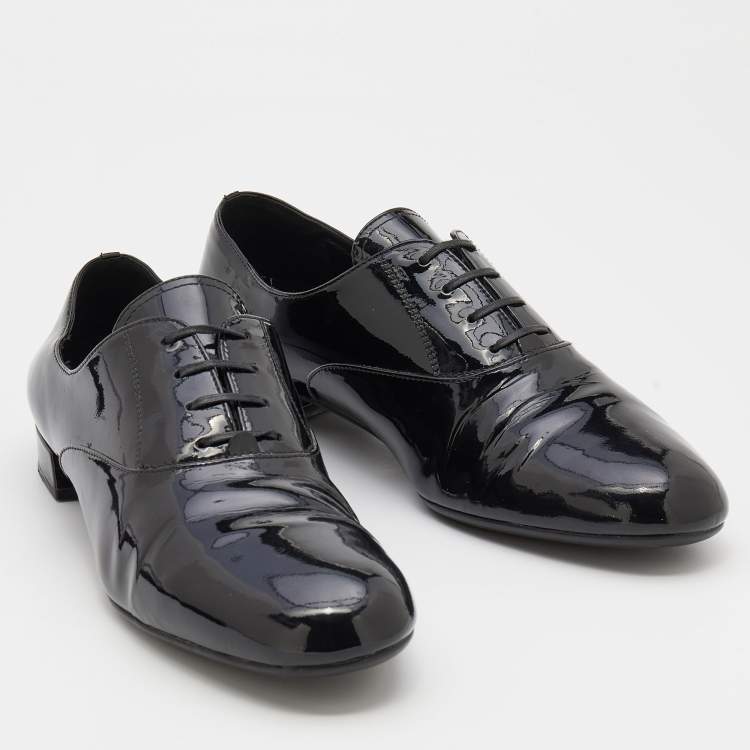 Pre Owned Prada Black Patent Leather Lace Up Oxfords Size 39.5
