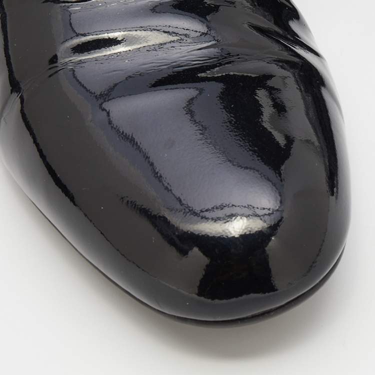 Pre Owned Prada Black Patent Leather Lace Up Oxfords Size 39.5