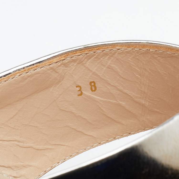 Pre Owned Prada Gold Patent Leather Criss Cross Wedge Platform Slide Sandals Size 38