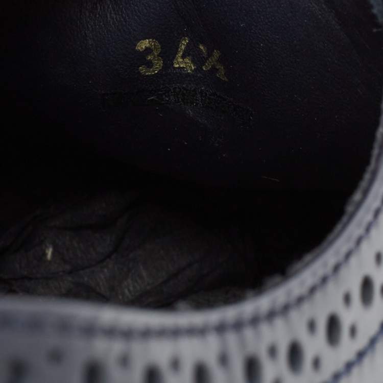 Pre Owned Prada Blue Leather Brogue Espadrille Platform Sneakers Size 34.5