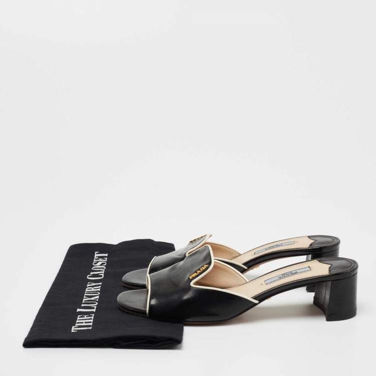 Pre Owned Prada Black Saffiano Leather Slide Sandals Size 36.5