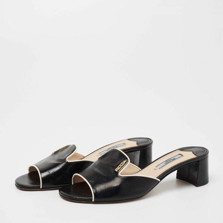 Pre Owned Prada Black Saffiano Leather Slide Sandals Size 36.5