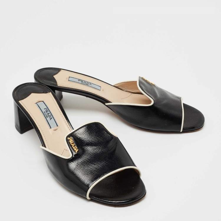 Pre Owned Prada Black Saffiano Leather Slide Sandals Size 36.5