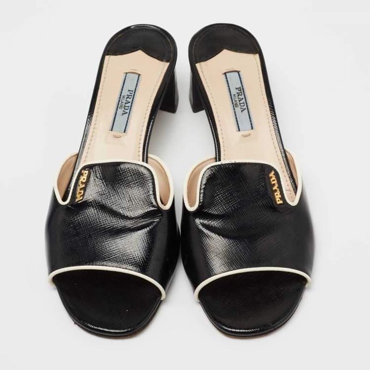 Pre Owned Prada Black Saffiano Leather Slide Sandals Size 36.5