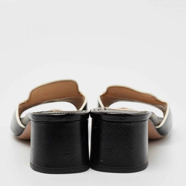 Pre Owned Prada Black Saffiano Leather Slide Sandals Size 36.5