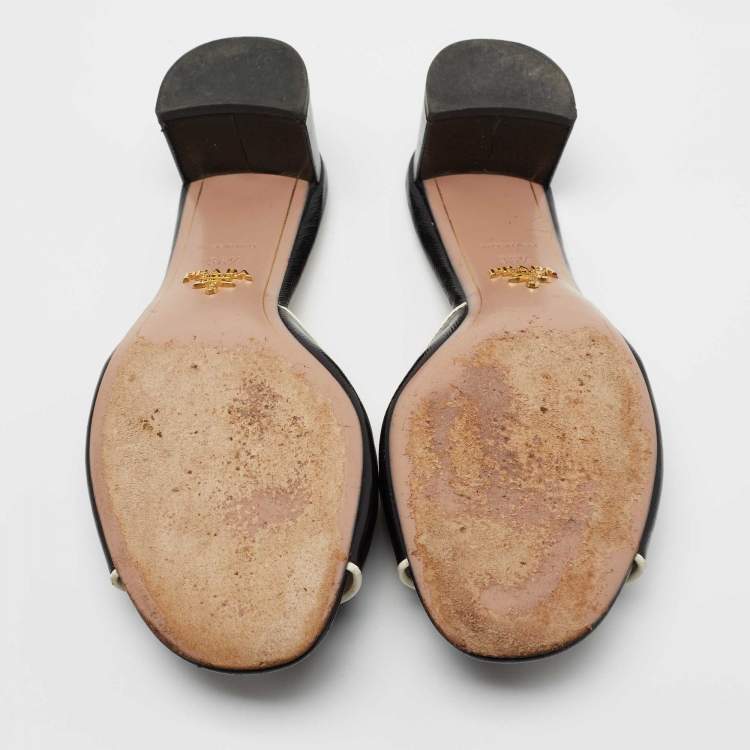 Pre Owned Prada Black Saffiano Leather Slide Sandals Size 36.5