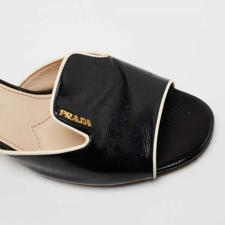 Pre Owned Prada Black Saffiano Leather Slide Sandals Size 36.5
