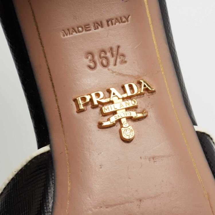 Pre Owned Prada Black Saffiano Leather Slide Sandals Size 36.5