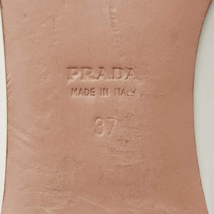 Pre Owned Prada White Leather Studded Smoking Slippers Size 37