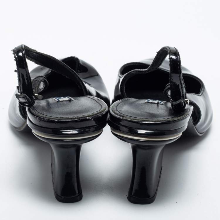 Pre Owned Prada Black Patent Leather Pointed Toe Slingback Pumps Size 40