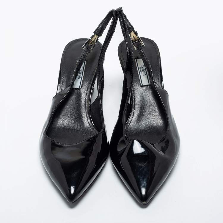 Pre Owned Prada Black Patent Leather Pointed Toe Slingback Pumps Size 40