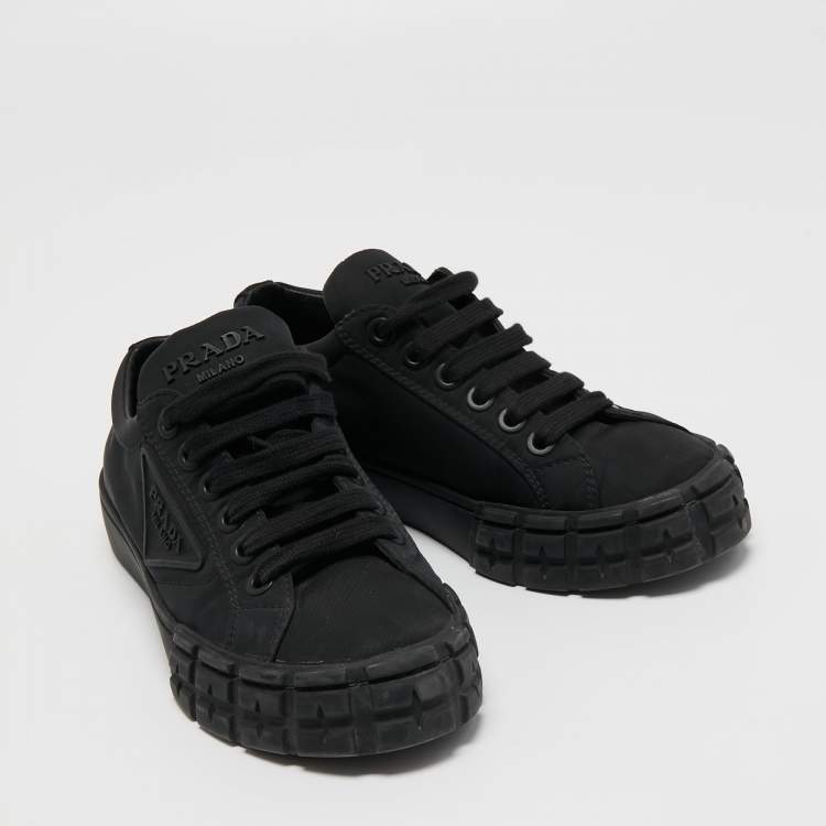 Pre Owned Prada Black Nylon Lug Sole Platform Low Top Sneakers Size 38
