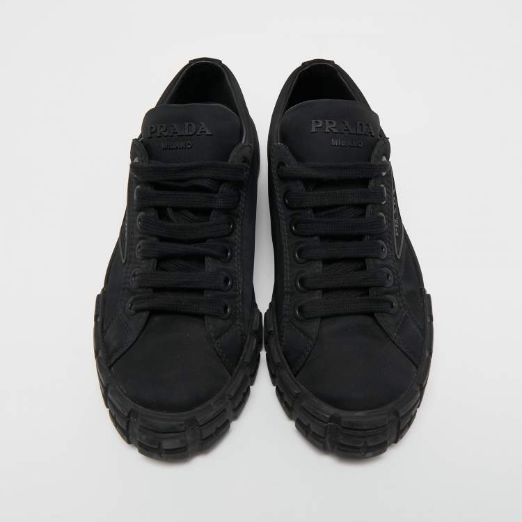 Pre Owned Prada Black Nylon Lug Sole Platform Low Top Sneakers Size 38