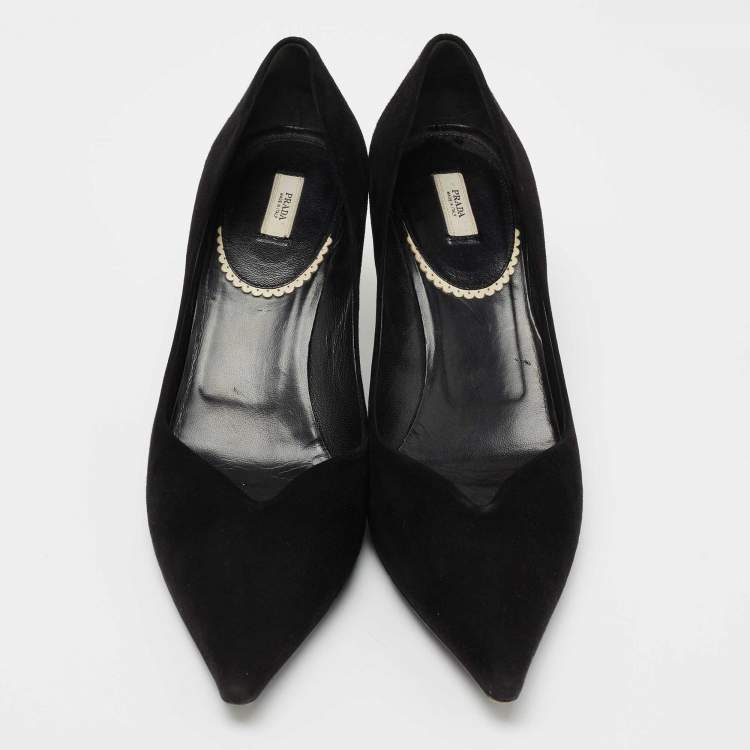 Pre Owned Prada Black Suede Pointed Toe Pumps Size 41
