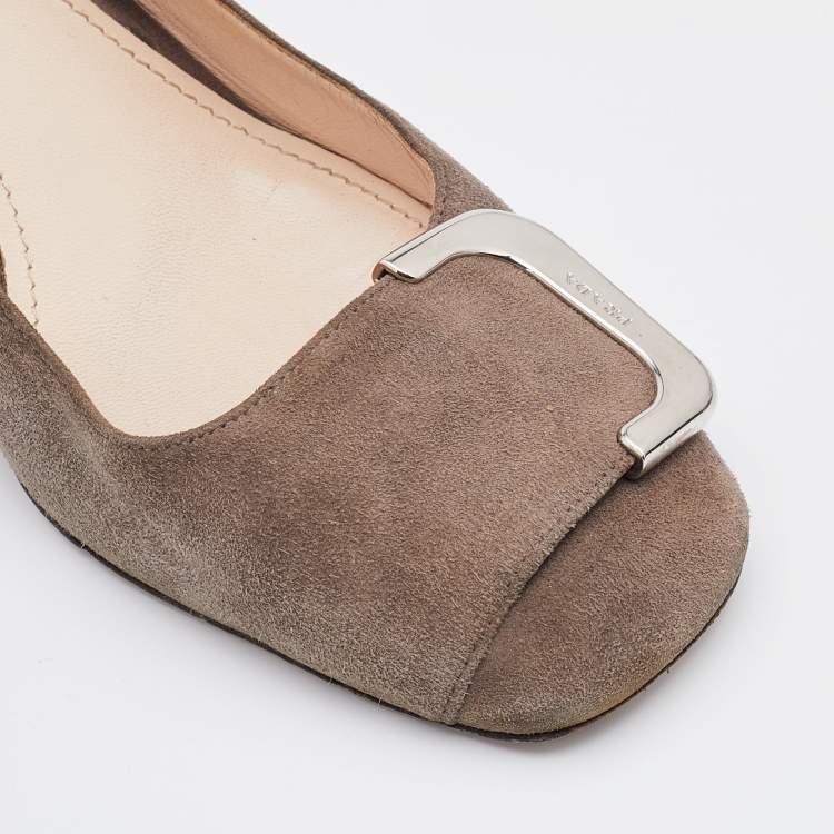 Pre Owned Prada Grey Suede Embellished Block Heel Pumps Size 36.5