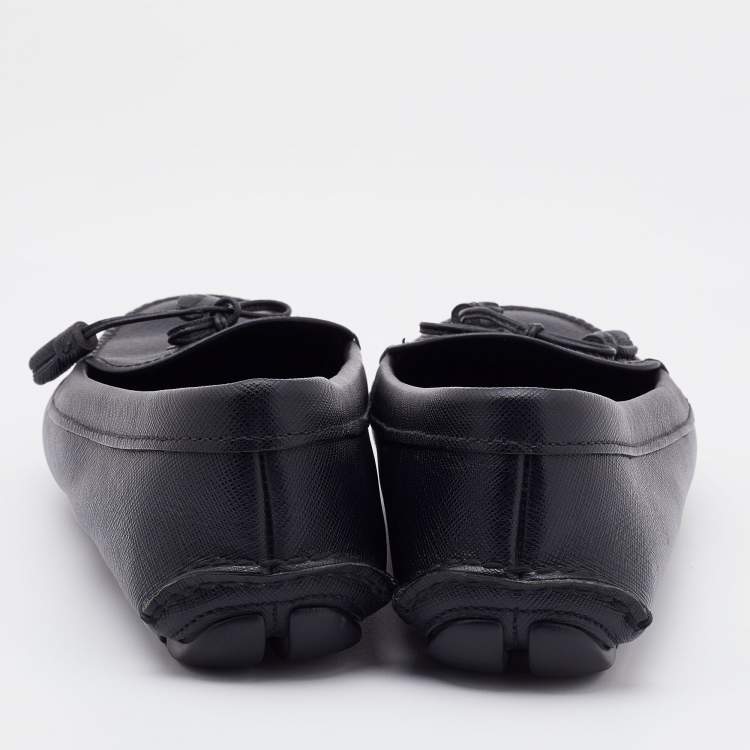Pre Owned Prada Black Patent Leather Bow Slip On Loafers Size 39.5