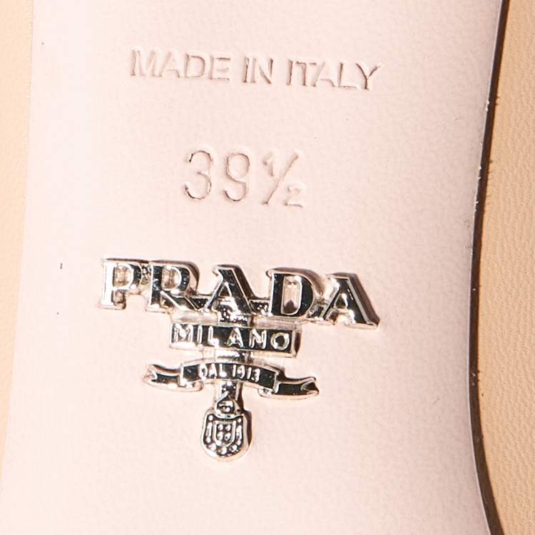 Pre Owned Prada Beige Leather Pointed Toe Mary Jane Bow Pumps Size 39.5