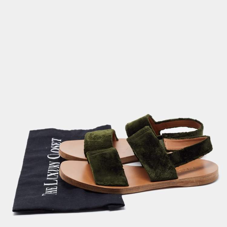 Pre Owned Prada Green Velvet Slingback Flat Slides Size 36.5