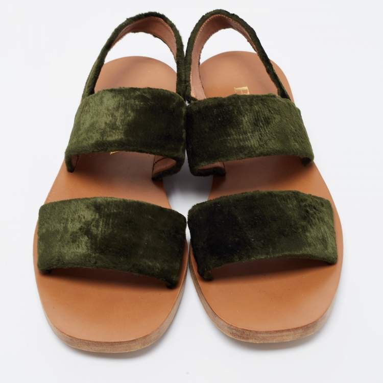 Pre Owned Prada Green Velvet Slingback Flat Slides Size 36.5
