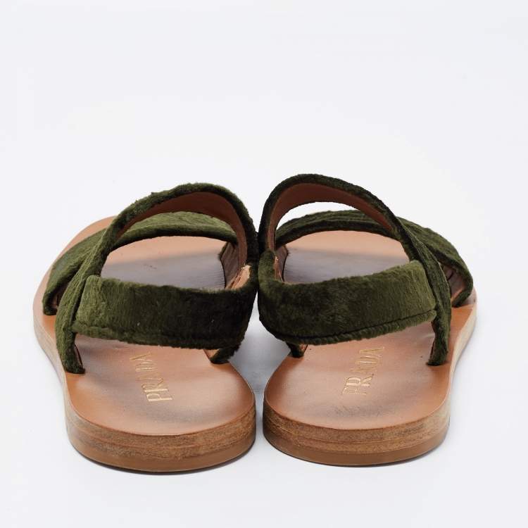 Pre Owned Prada Green Velvet Slingback Flat Slides Size 36.5
