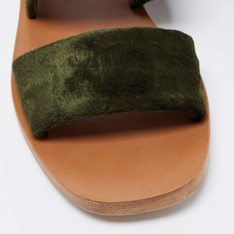 Pre Owned Prada Green Velvet Slingback Flat Slides Size 36.5