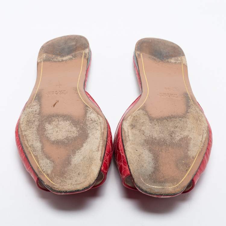 Pre Owned Prada Red Croc Embossed Leather Slides Size 38