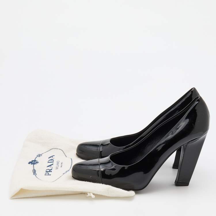 Pre Owned Prada Black Patent Leather Cap Toe Pumps Size 36.5