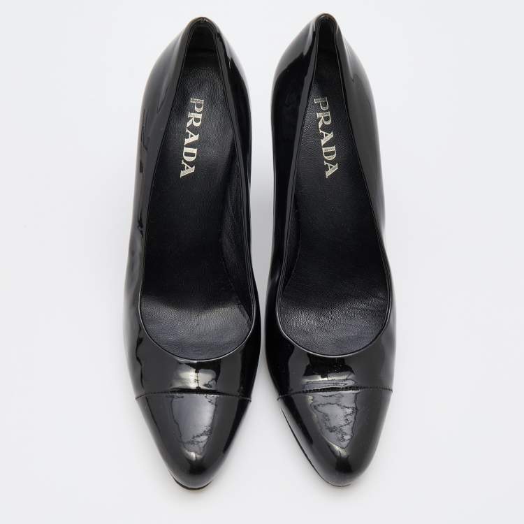 Pre Owned Prada Black Patent Leather Cap Toe Pumps Size 36.5