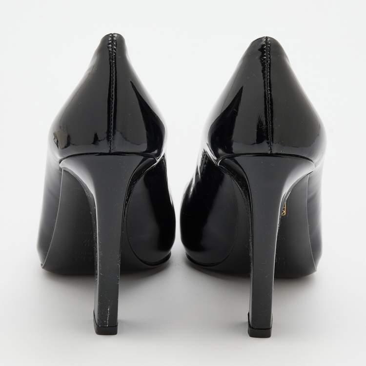 Pre Owned Prada Black Patent Leather Cap Toe Pumps Size 36.5