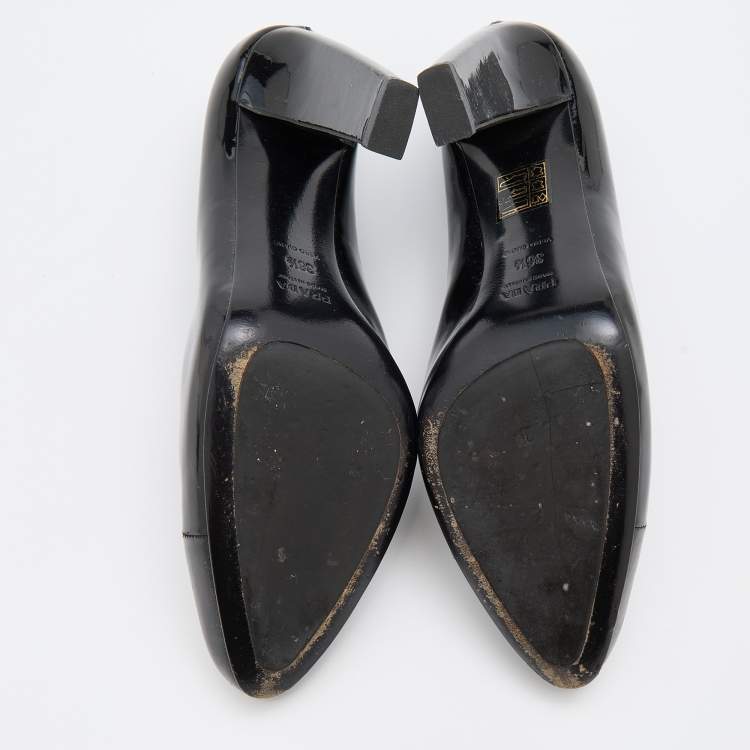 Pre Owned Prada Black Patent Leather Cap Toe Pumps Size 36.5