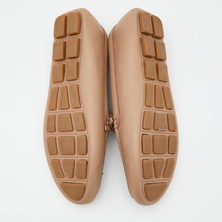 Pre Owned Prada Beige Leather Bow Slip on Loafers Size 39