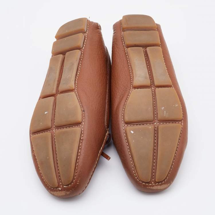 Pre Owned Prada Brown Leather Bow Slip On Loafers Size 36