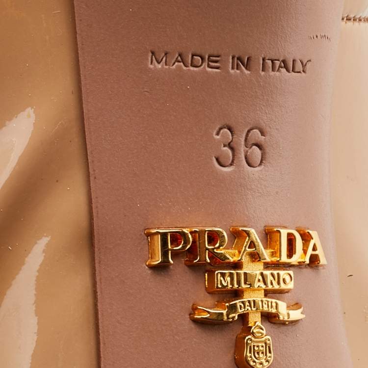 Pre Owned Prada Beige Patent Leather Platform Pumps Size 36