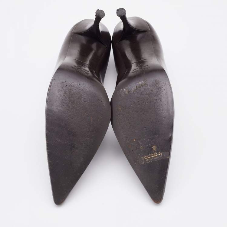 مملوكة مسبقًا Prada Dark Brown Leather Pointed Toe Pumps Size 37