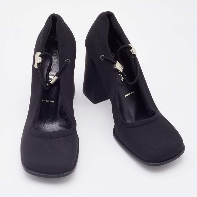 Pre Owned Prada Black Fabric Square Toe Block Heel Mary Jane Pumps Size 35