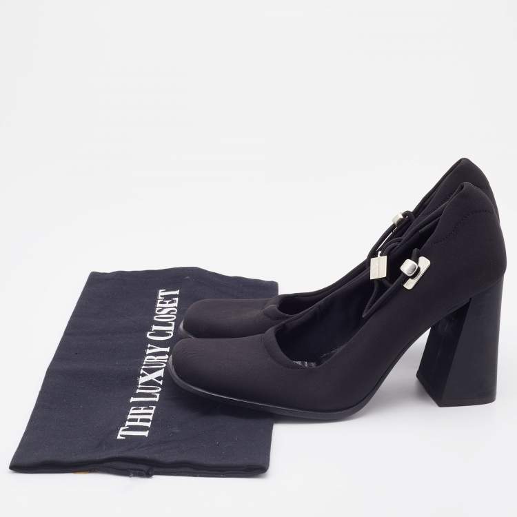 Pre Owned Prada Black Fabric Square Toe Block Heel Mary Jane Pumps Size 35