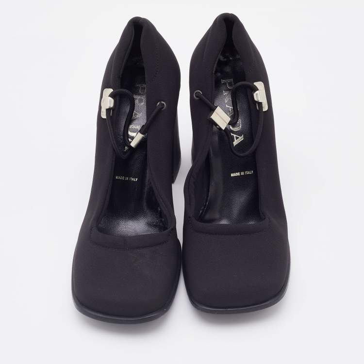 Pre Owned Prada Black Fabric Square Toe Block Heel Mary Jane Pumps Size 35