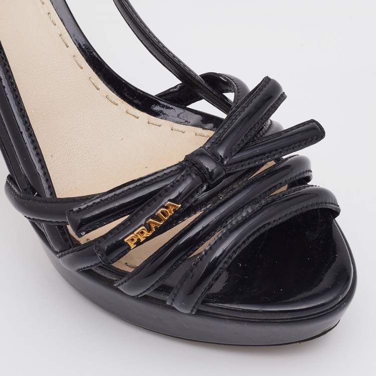 Pre Owned Prada Black Patent Leather Strappy Platform Sandals Size 40