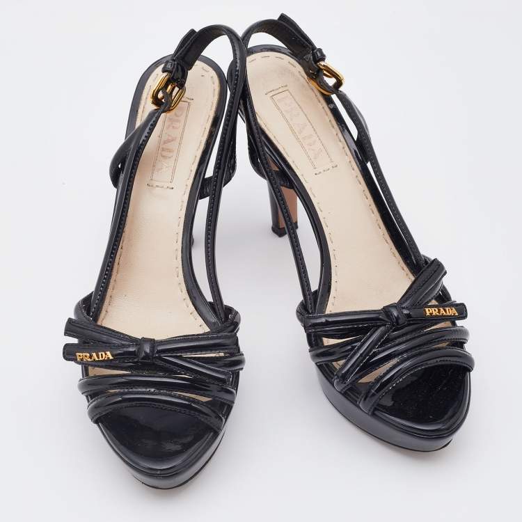 Pre Owned Prada Black Patent Leather Strappy Platform Sandals Size 40