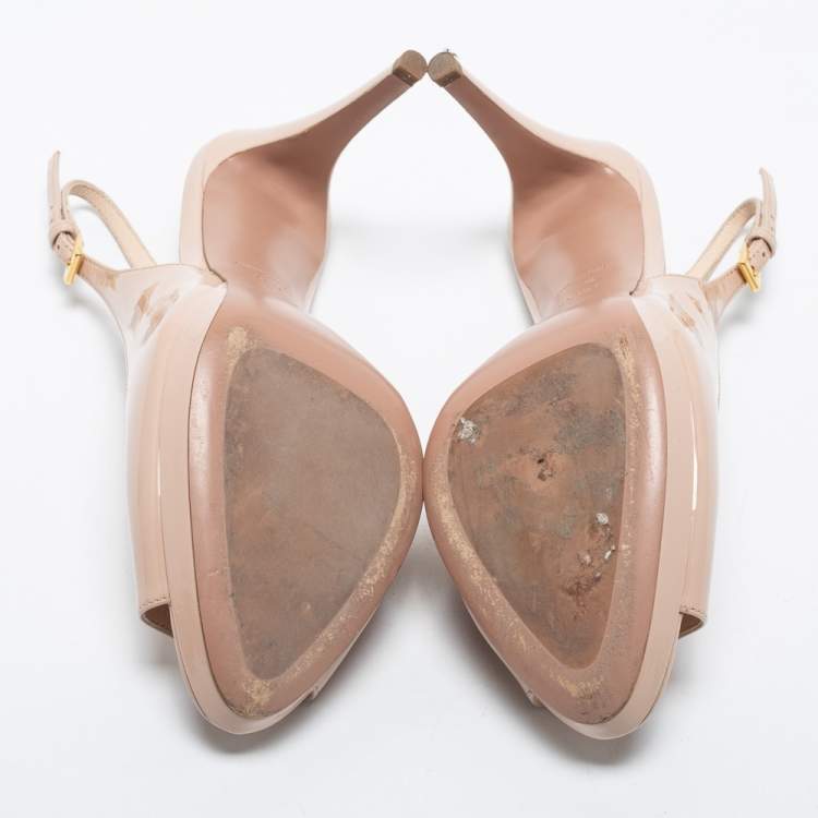 Pre Owned Prada Beige Patent Leather Slingback Platform Pumps Size 40.5