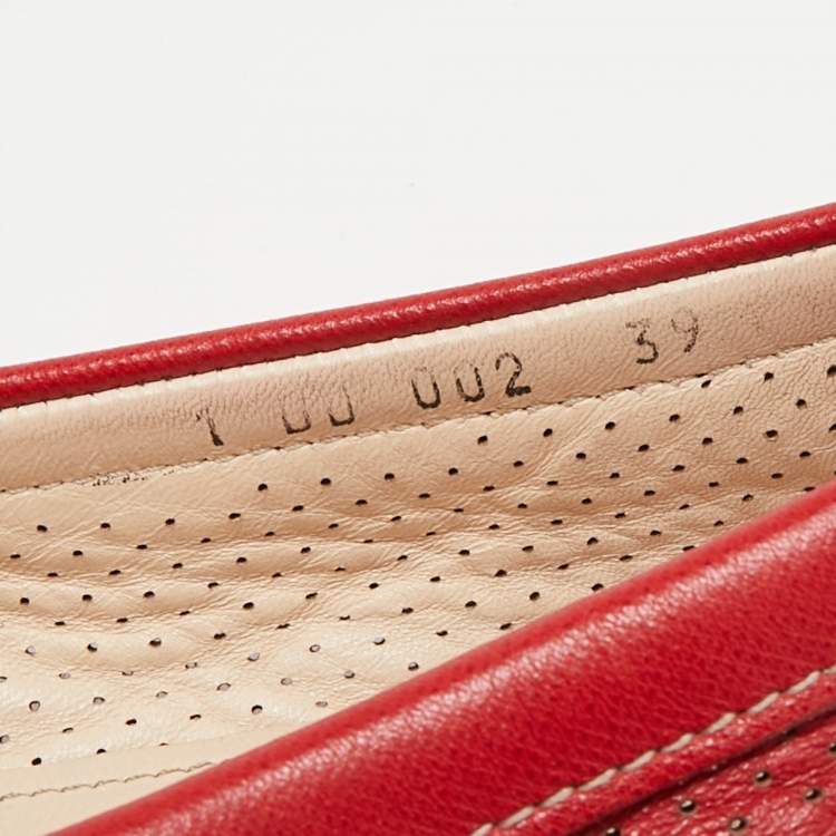 Pre Owned Prada Red Perforated Leather Penny Loafers Size 39