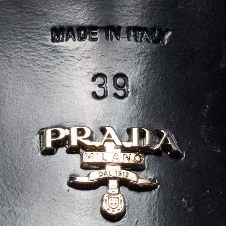 Pre Owned Prada Silver/Blue Leather, Rubber and Feather Trim Slingback Sandals Size 39