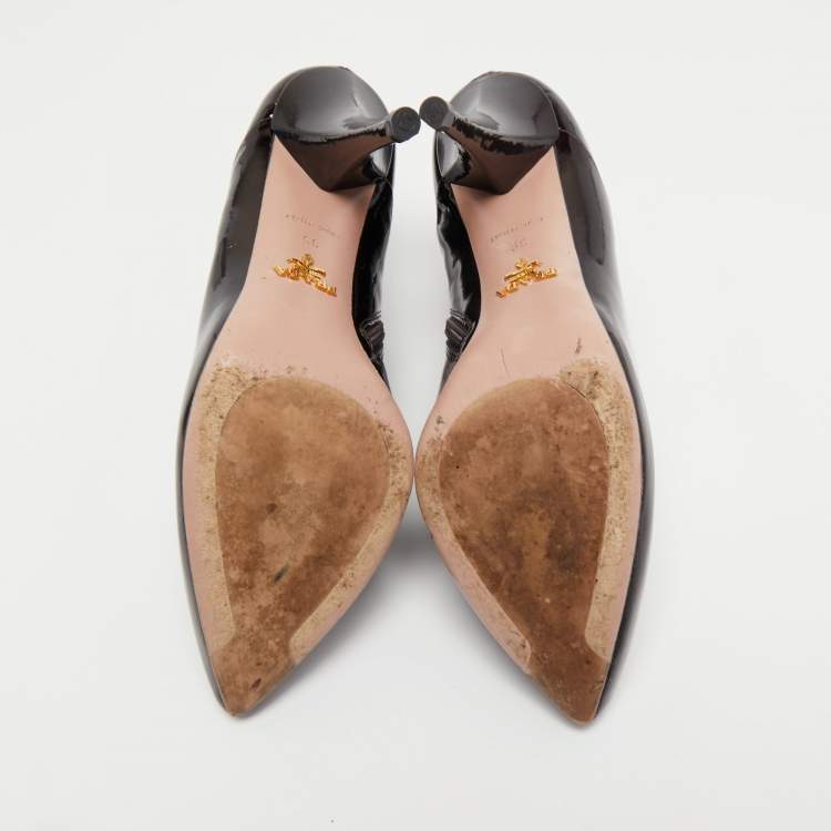 Pre Owned Prada Burgundy  Patent Leather Pointed Toe Booties  Size 39