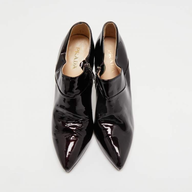 Pre Owned Prada Burgundy  Patent Leather Pointed Toe Booties  Size 39