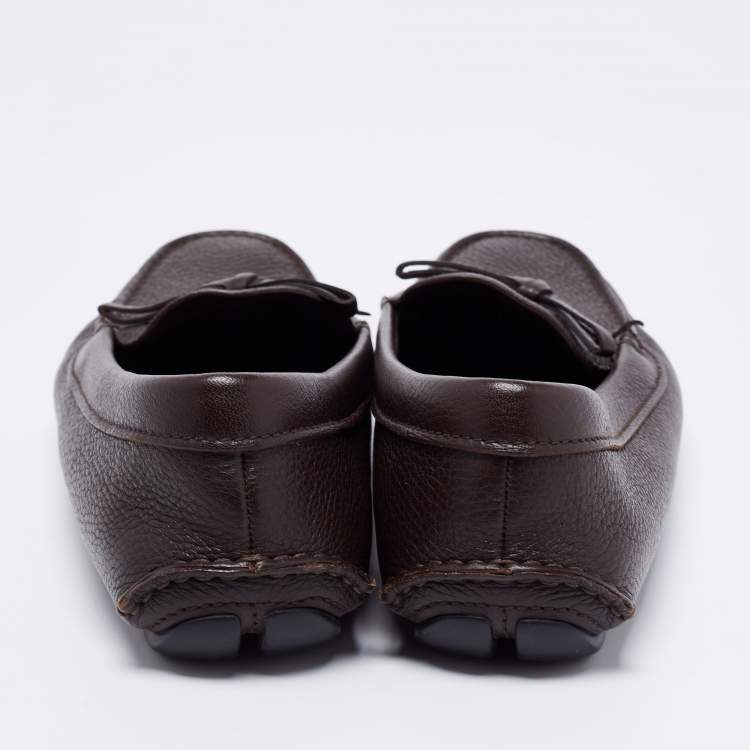 Pre Owned Prada Dark Brown Leather Loafers Size 38.5