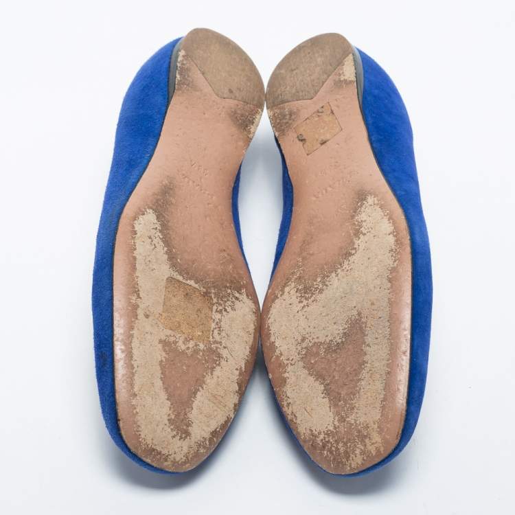 Pre Owned Prada Blue Suede Smoking Slippers Size 38.5