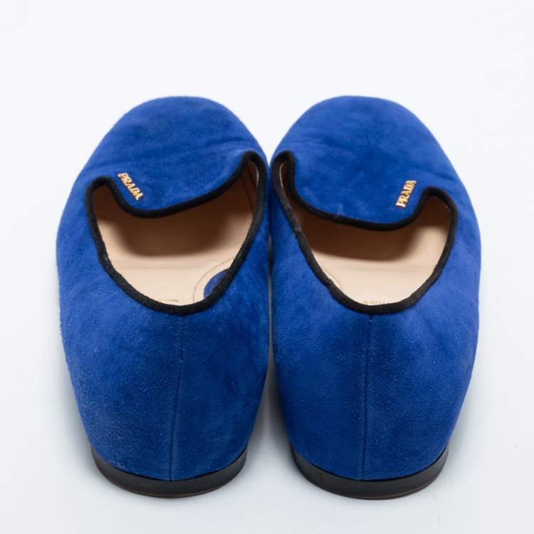 Pre Owned Prada Blue Suede Smoking Slippers Size 38.5