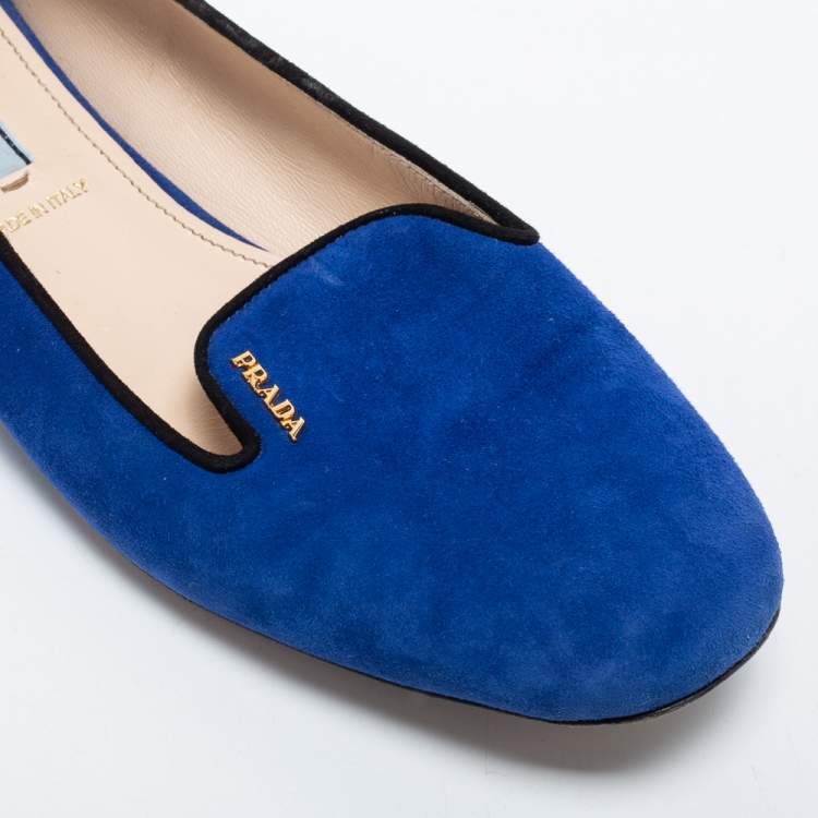 Pre Owned Prada Blue Suede Smoking Slippers Size 38.5