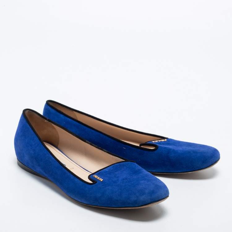 Pre Owned Prada Blue Suede Smoking Slippers Size 38.5