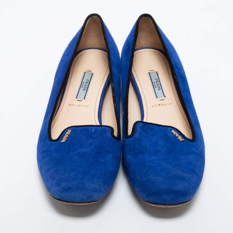 Pre Owned Prada Blue Suede Smoking Slippers Size 38.5